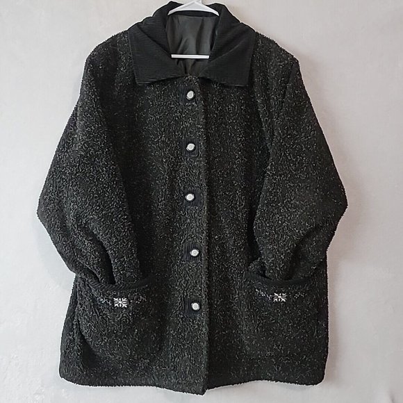 Vintage Anthony Richards Reversible Fleece Black Coat Overcoat Women’s 2XL - Picture 1 of 16